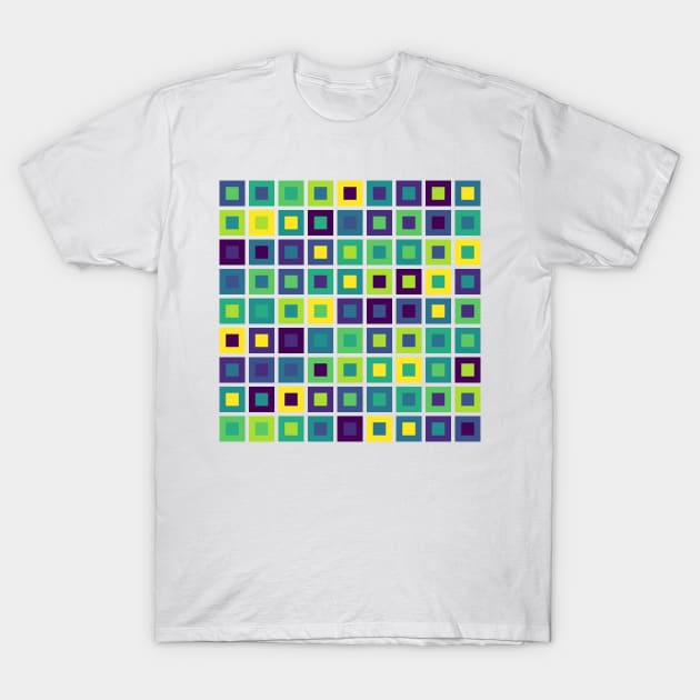 Abstract Square Geometric | Pop Fashion Modern Fusion Layered Blue Green Yellow Sparse T-Shirt by aRtVerse